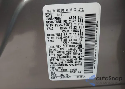 2012 Nissan Rogue Sv from USA, damaged, VIN JN8AS5MV7CW350488